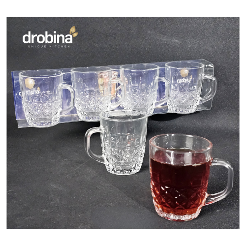 طقم كاسات شاي شفاف زجاج 4 حبة