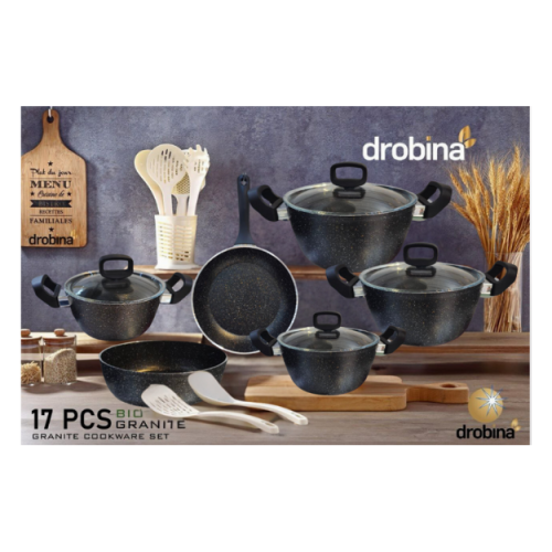 طقم قدور drobina 17 غرانيت تركي black golden