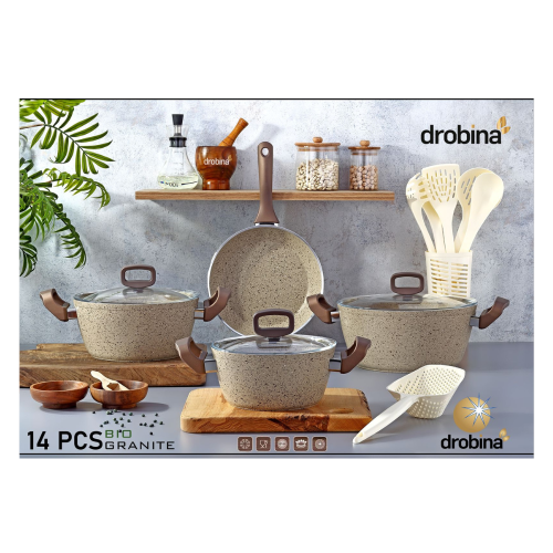 طقم قدور دروبينا 14 قطعة جرانيت تركي Brown