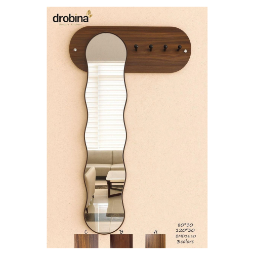 مرآة مموجة كاملة الطول مع شماعة ملابس ورف تخزين_ملون