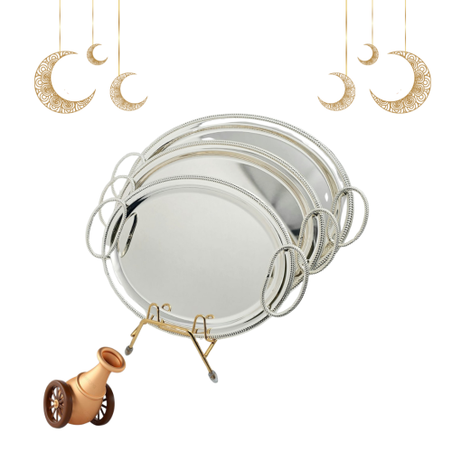 طقم تباسي تقديم بيضوي فضي