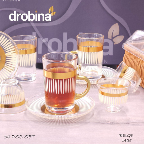 طقم شاي و قهوة 36قطعة drobina مخطط Beige
