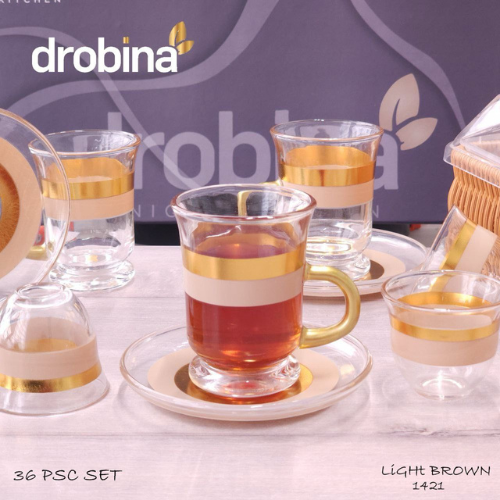 طقم شاي و قهوة 36قطعة drobina خط عريضLightBrown