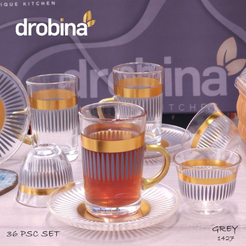 طقم شاي و قهوة 36قطعة drobina مخطط Grey
