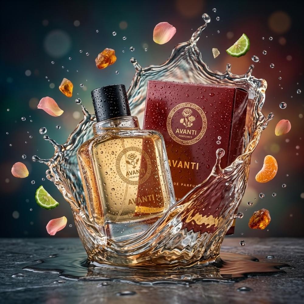 عطر أفانتي للجنسين وسط رذاذ الماء والزهور