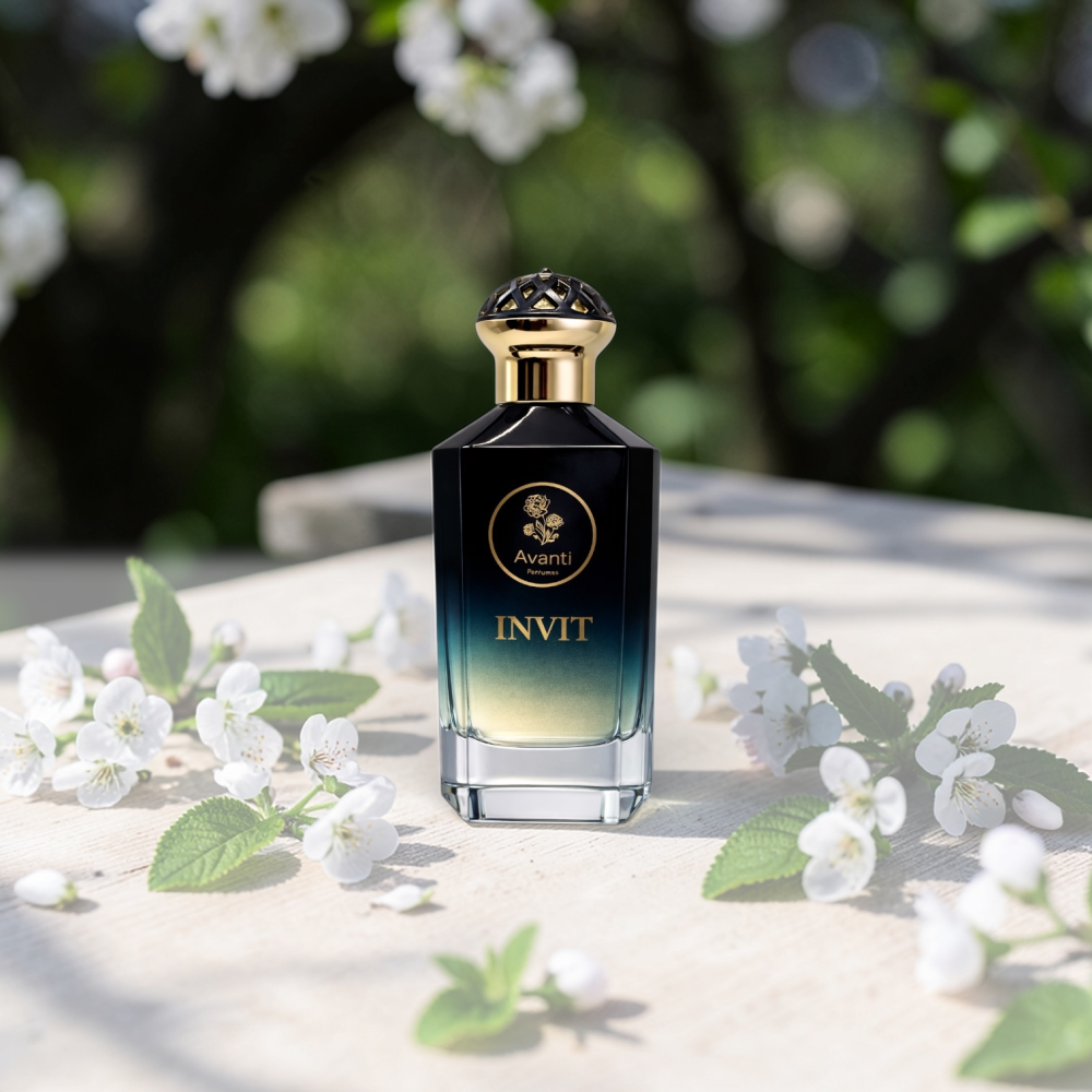 زجاجة عطر فاخرة ذات لون تدرج من الأزرق الداكن إلى الأصفر الفاتح