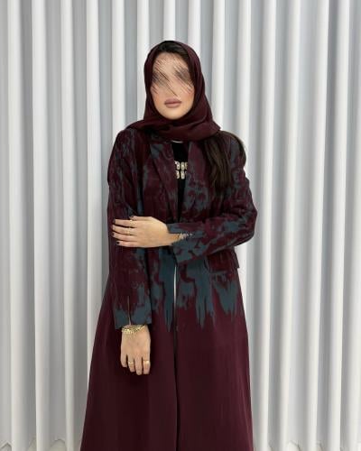 Z353 / قماش كريب عنابي وتركواز مبطن قصة بليزر مع جيوب