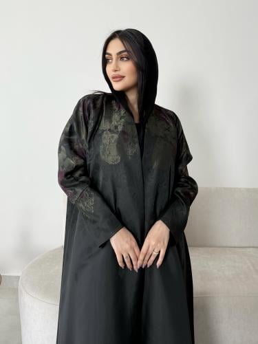 Z293  / قماش جاكار تركي اسود مشجر زيتي وموف غامق