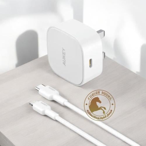 الأصلي شاحن متكامل كبس حداري بقوه 20 واط مع سلك ضد القطع للأيفون لون أبيض