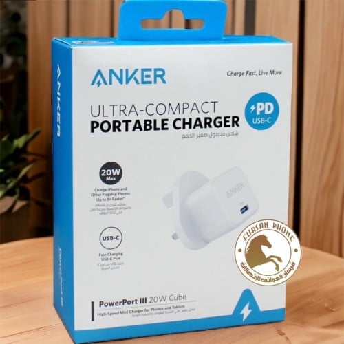 الأصلي شاحن جداري من شركه أنكر بقوه 20 واط لون أبيض تايب سي الشحن السريع
