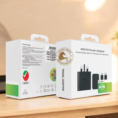 شاحن متكامل كبس جداري مع سلك تايب سي 45 واط شركه تن بلس