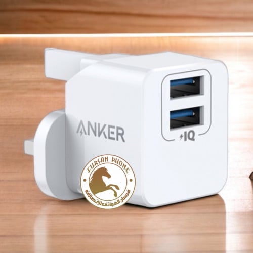 شاحن جداري انكر صغير بمنفذين USB وقوة 12W- ابيض