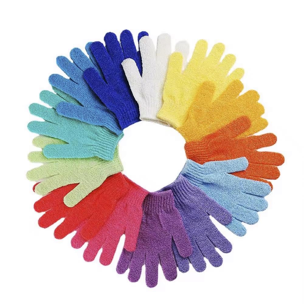 Exfoliating Bath Gloves with Fingers for Dead Skin Removal - 2 Pieces, Assorted Colors
