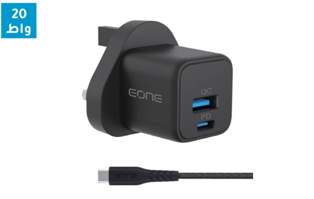 فيش جداري اي ون منفذين بقوة 20 واط + كيبل USB-C قماش