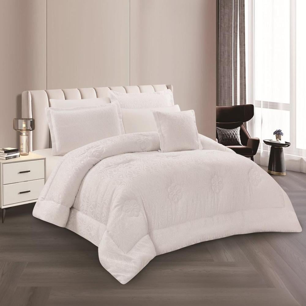 مفرش صيفي مزدوج جاكار ملمس حريري 7 قطع - مايورا - لؤلؤي