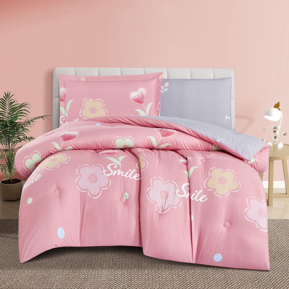 مفرش صيفي مفرد ونص 4 قطع - اليساندرا - وردي - رمادي