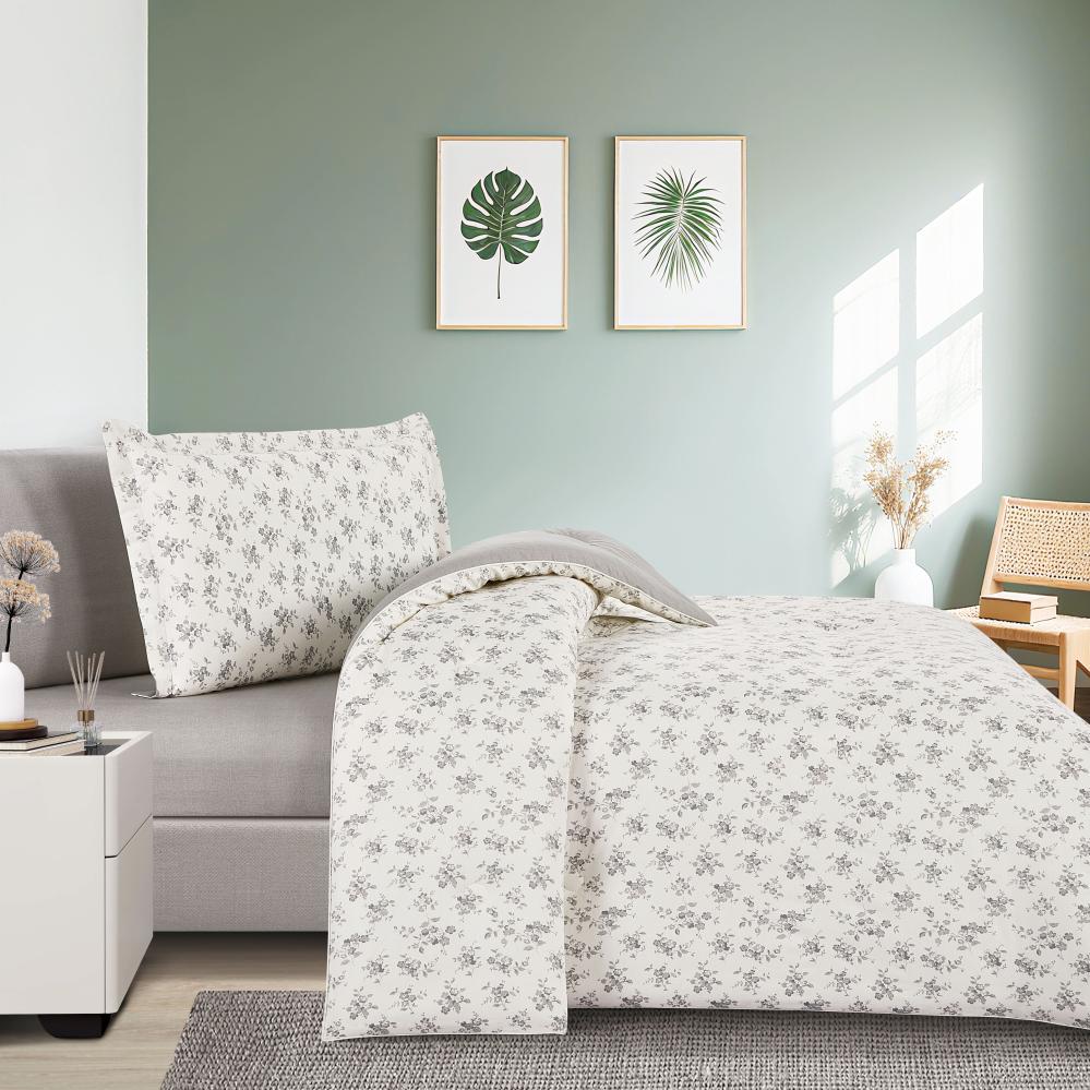 مفرش قطن صيفي مفرد ونص ٤ قطع - نولين -كريمي - رمادي