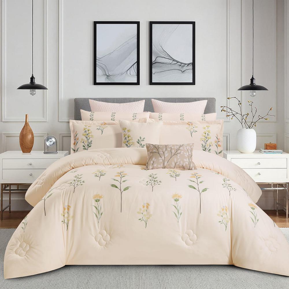 مفرش صيفي مقاس كوين 12 قطعة - كلاريس -  كريمي غامق