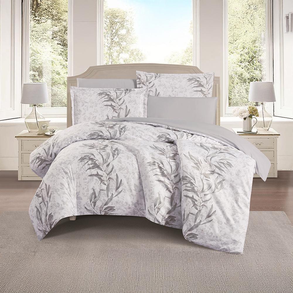 طقم بيت لحاف بدون حشوة مقاس كوين 6 قطع - نيرالين  - ابيض - رصاصي