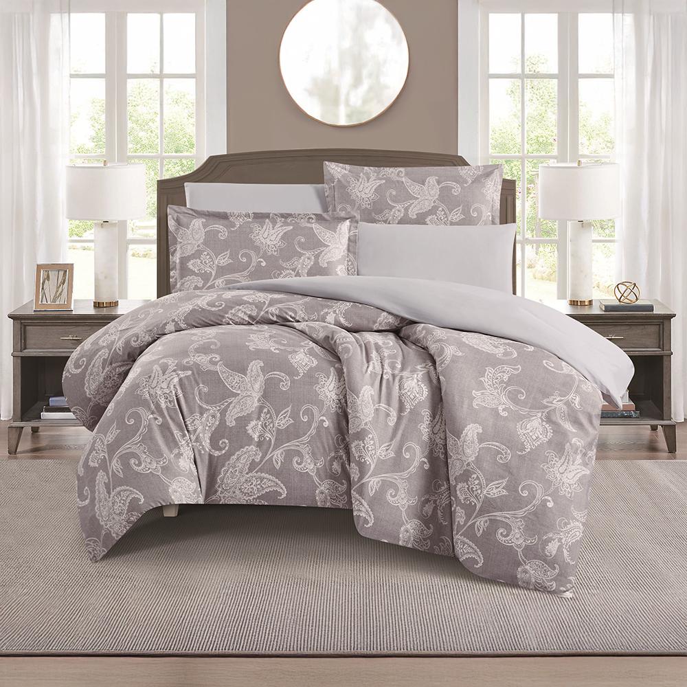 طقم بيت لحاف بدون حشوة مفرد ونص 4 قطع - ارولينا - رمادي - رصاصي