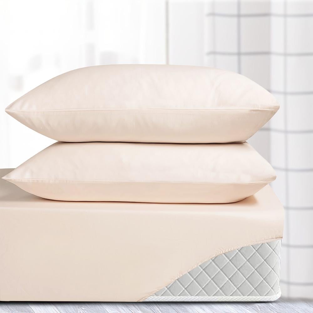 طقم شرشف قطن 300غرزة صيفي مزدوج ٣ قطع - فيرينا -بيج