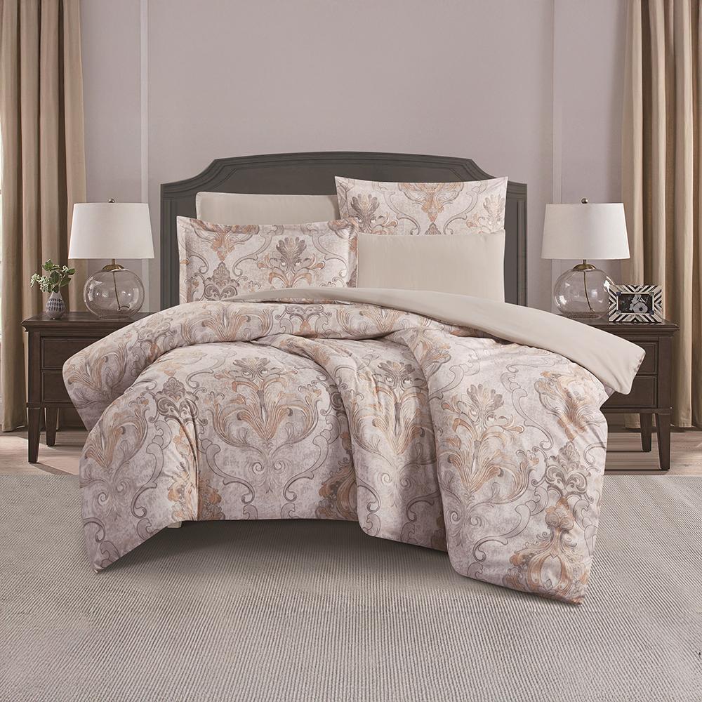 طقم بيت لحاف بدون حشوة مفرد ونص 4 قطع - ارولينا - بيج فاتح - بيج