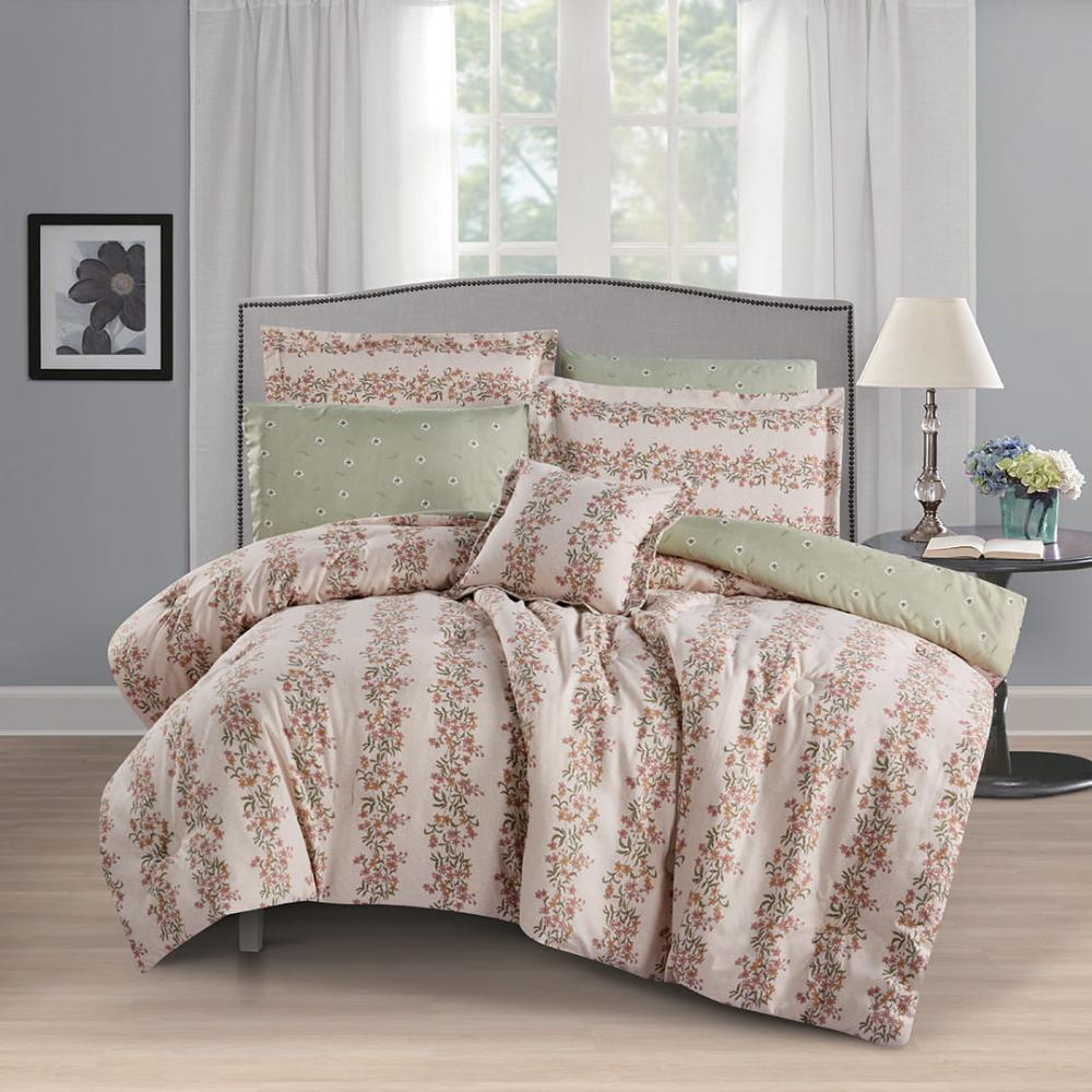 مفرش صيفي مقاس كوين 7 قطع - تيودورا - بيج اخضر