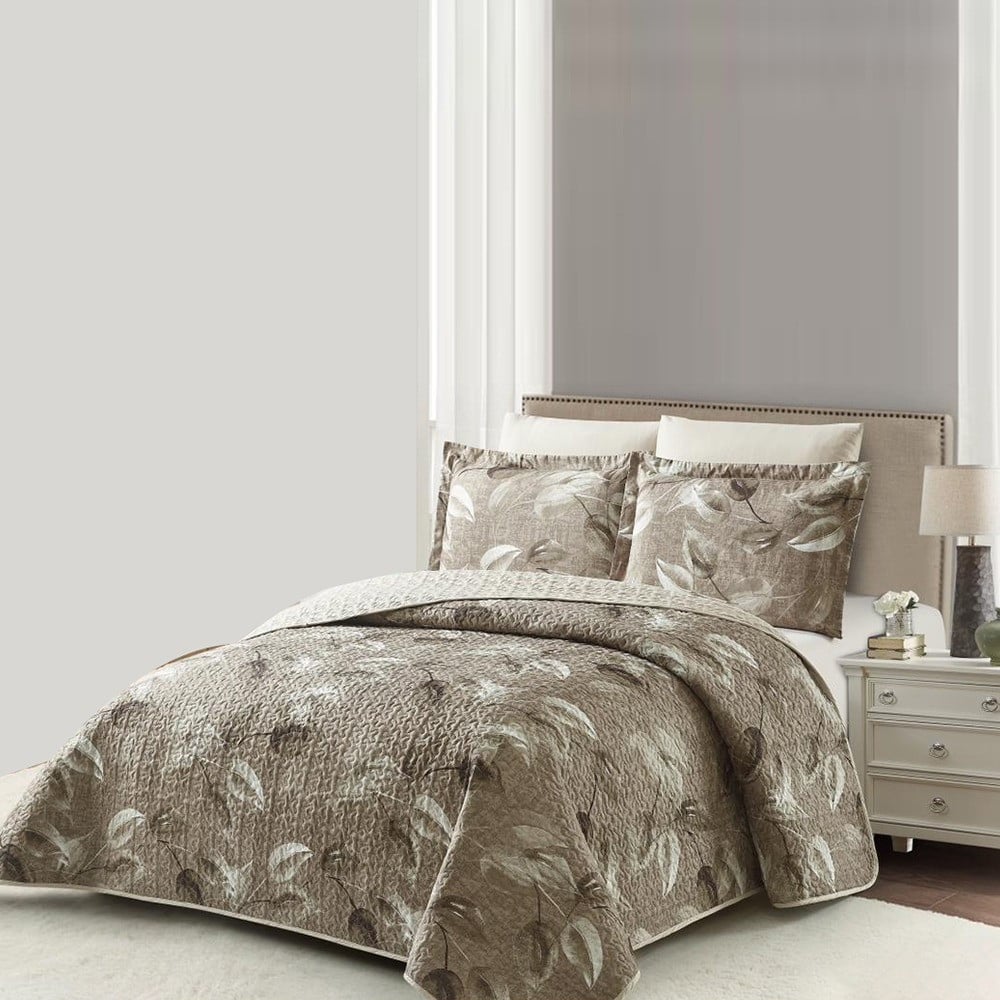 مفرش صيفي مزدوج وجهين مضغوط 6 قطع -  حشوة مضغوطة خفيفة  - روجينا  -بني - بيج