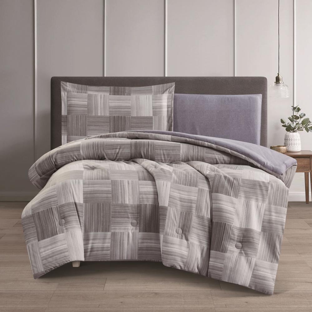 مفرش صيفي مفرد ونص 4 قطع - ليتون -رمادي فاتح - رمادي غامق