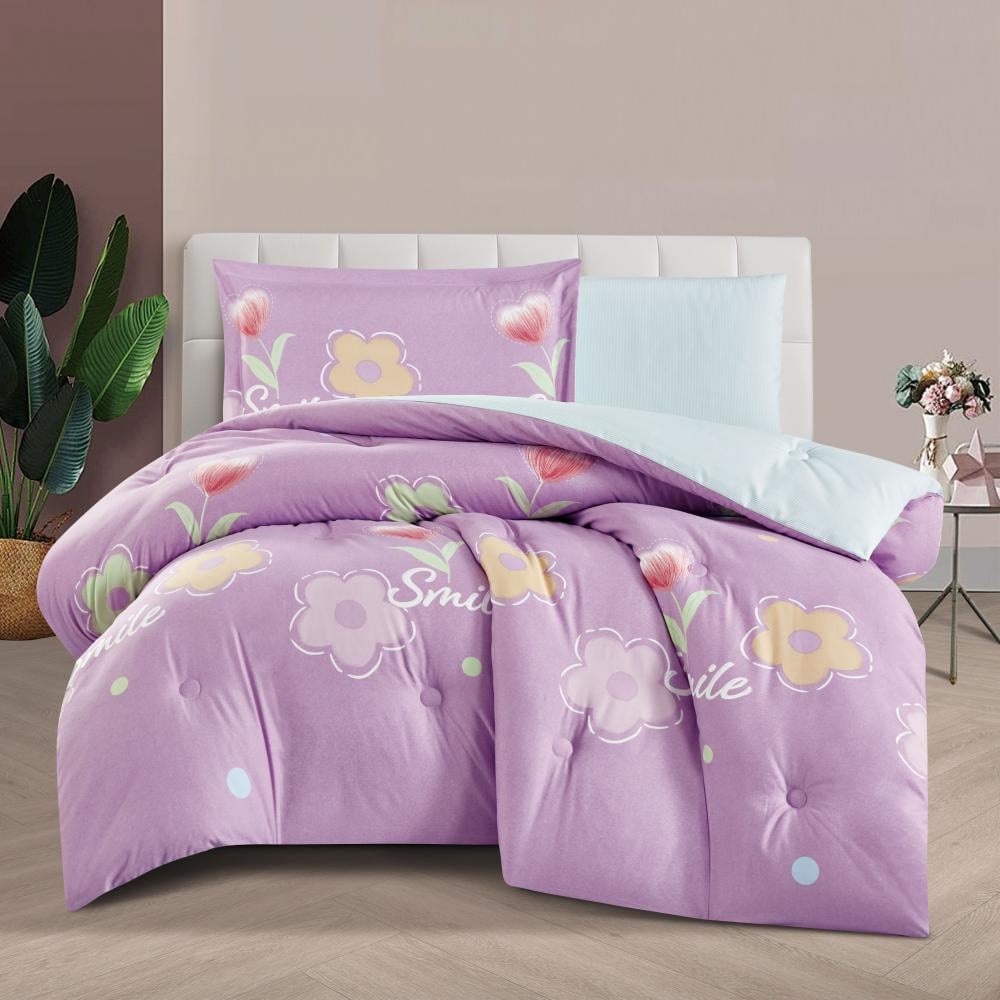 مفرش صيفي مفرد ونص 4 قطع - اليساندرا - موف - سماوي