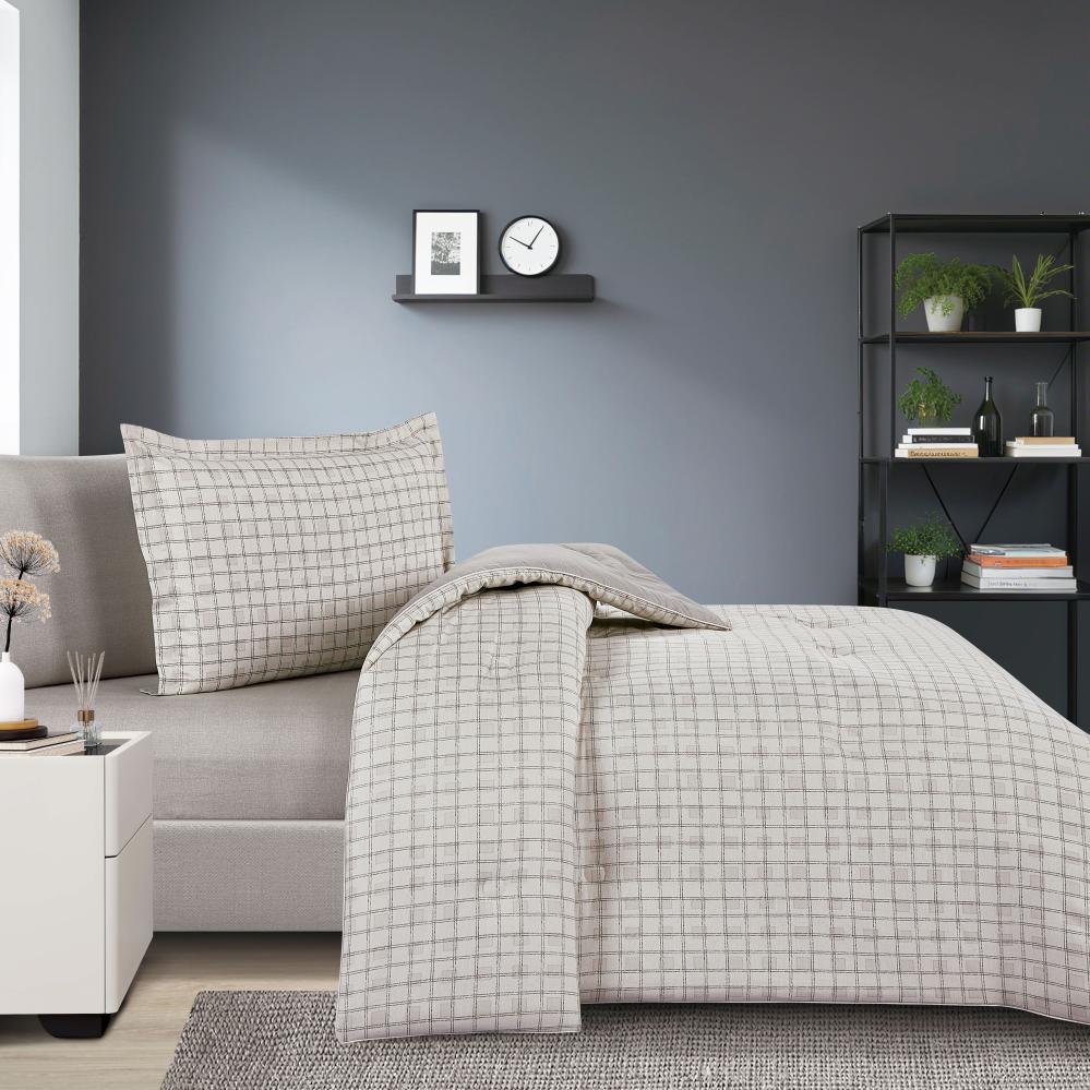 مفرش قطن صيفي مفرد ونص ٤ قطع - نولين -بيج - رمادي