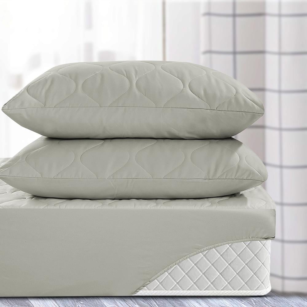 طقم شرشف قطن  300غرزة  صيفي مفرد ونص  مبطن بحشوة خفيفة 2 قطعة -  ماربيلا - رمادي