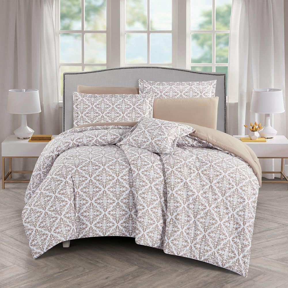 مفرش صيفي مزدوج وجهين ٧ قطع - اوركا - ابيض -بيج غامق