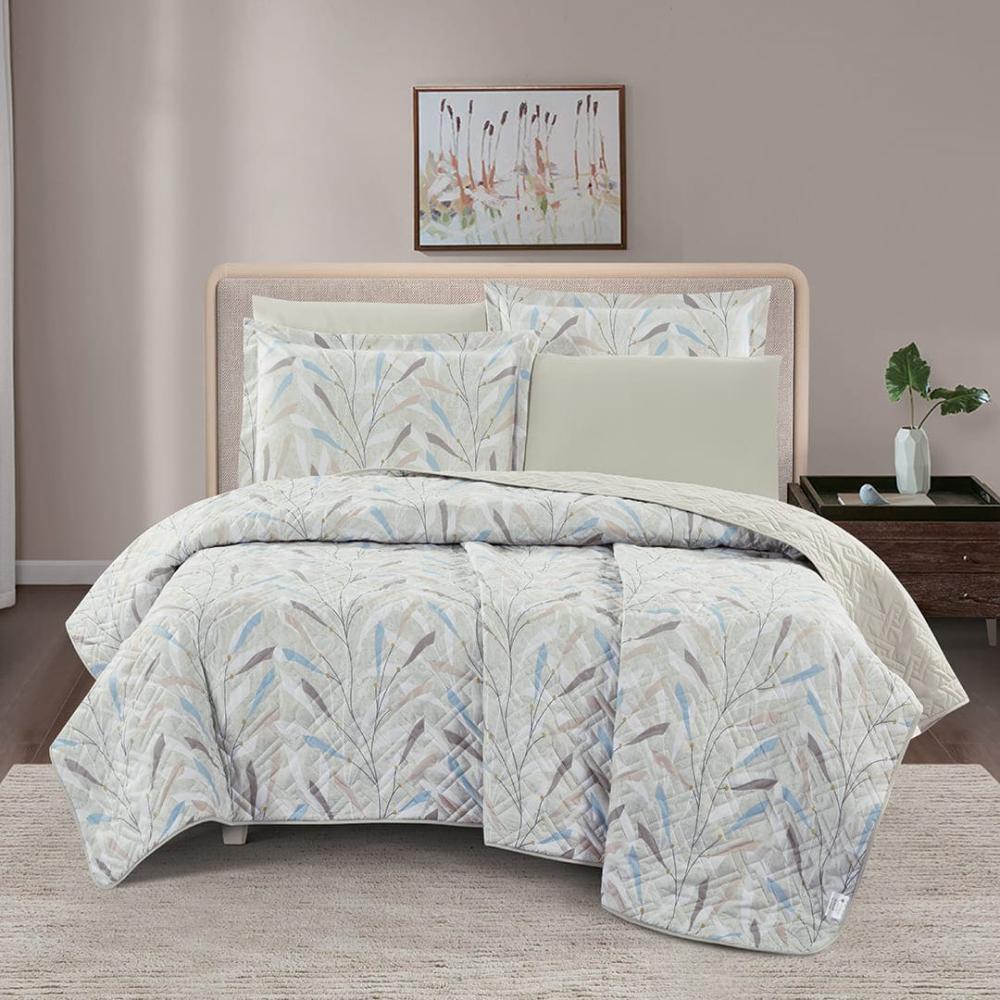 مفرش صيفي مزدوج حشوة مضغوطه 6 قطع - لونيا- بيج فاتح