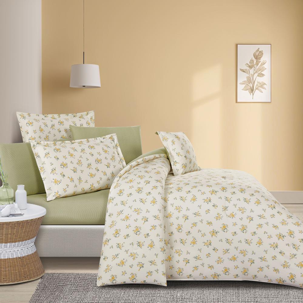 مفرش قطن صيفي مقاس كوين 8 قطع - نوفارين - كريمي - اخضر