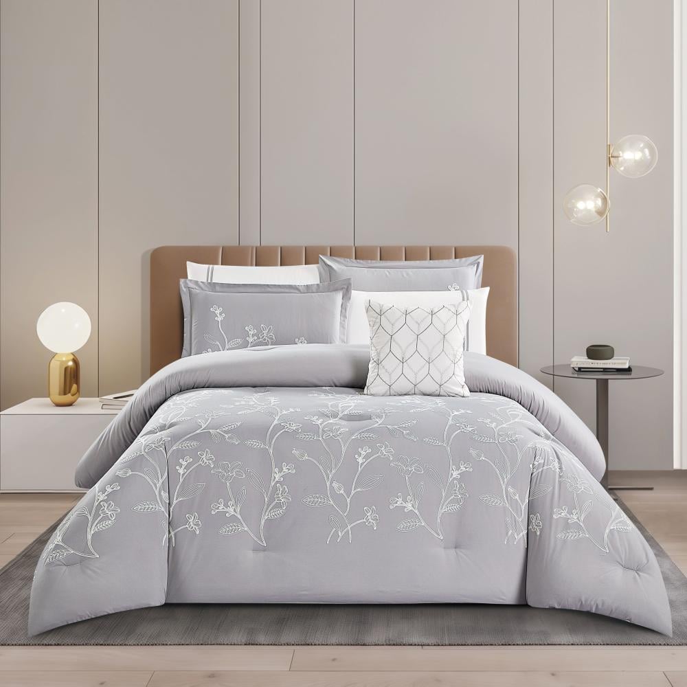 مفرش صيفي مفرد ونص مطرز فاخر 6 قطع - فيينزا - رمادي