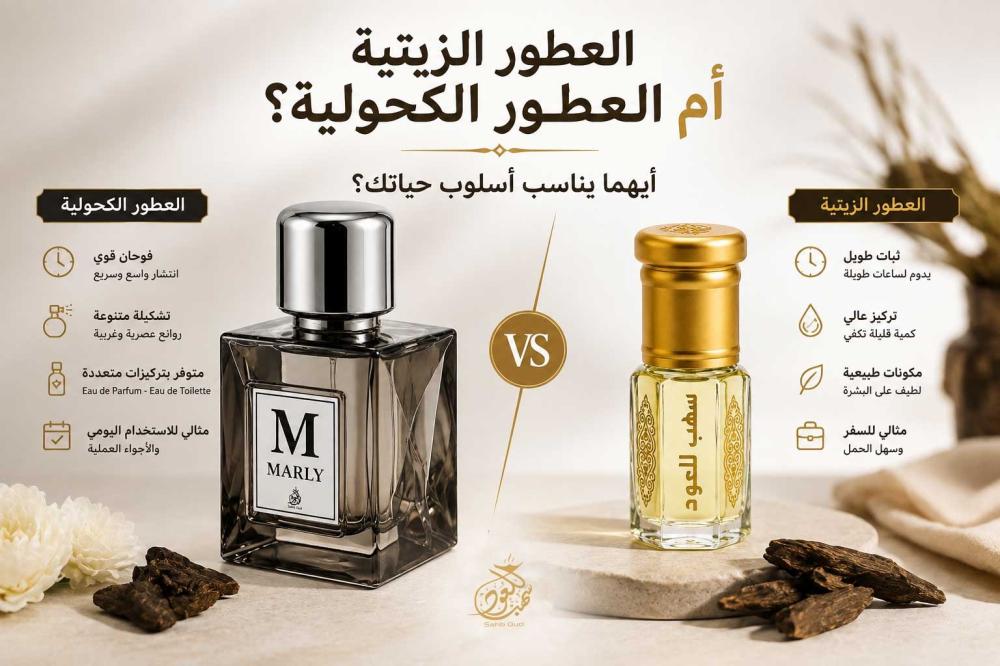 مقارنة بين العطور الزيتية والعطور الكحولية مع دهن مسك سهب وعطر مارلي