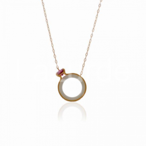 Yellow gold necklace with white and red stone