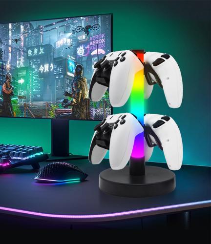 حامل وحدة تحكم ألعاب RGB متعدد الوظائف – حامل سماعات مع إضاءة إيقاعية للألعاب