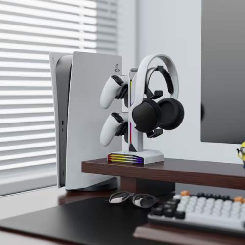 حامل سماعات ولوحة ألعاب RGB متعدد الاستخدامات – مع إضاءة ومنافذ شحن USB