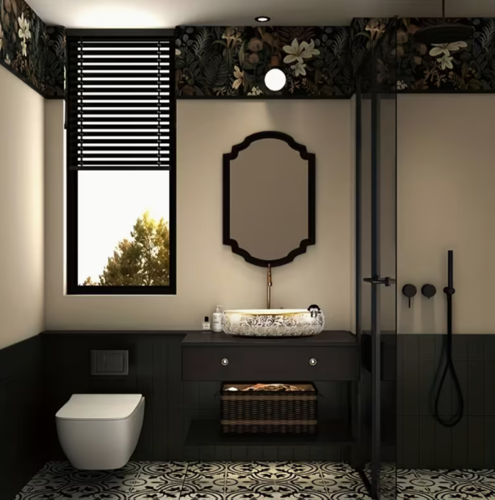 حوض مغسله بنقوش زهور ذهبيه