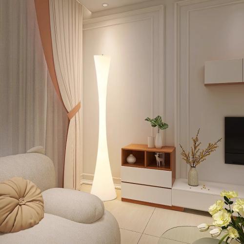 مصباح أرضي بتصميم كريمي عصري – إضاءة LED ثلاثية الألوان
