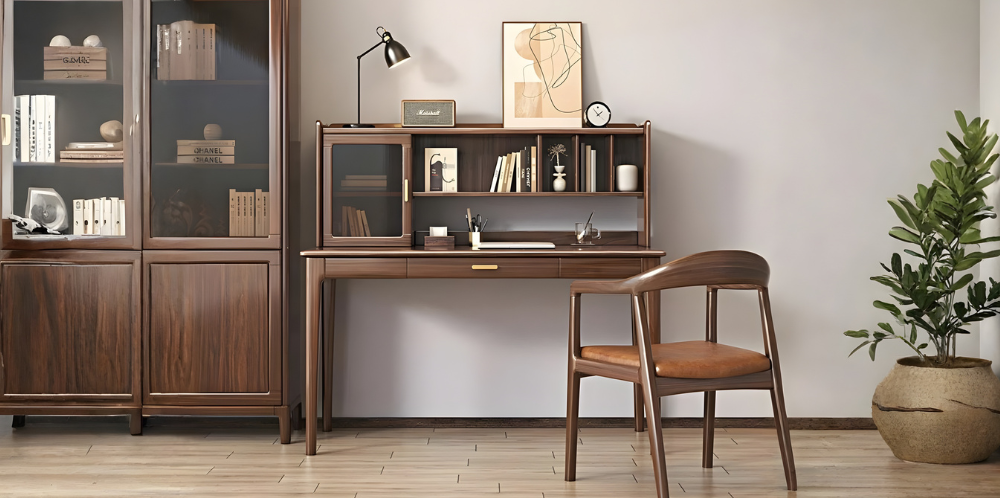 مكتب من خشب الجوز الأسود على الطراز الإسكندنافي – الحل الأمثل للمكتب المنزلي والدراسة