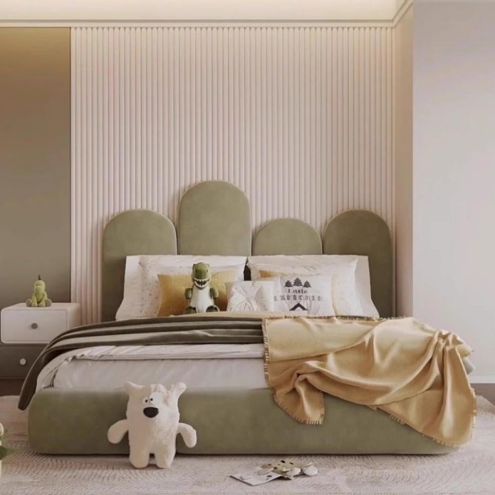 سرير قماشي أخضر بطراز اسكندنافي – بساطة عصرية