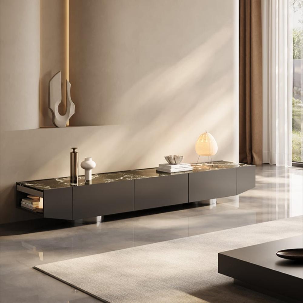 خزانة تلفزيون فاخرة من الحجر الطبيعي – تصميم إيطالي بسيط