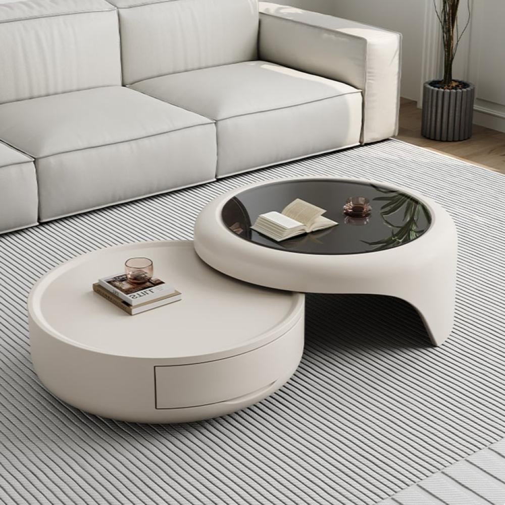 طاولة قهوة عصرية بتصميم كريمي فاتح (قطعتان)