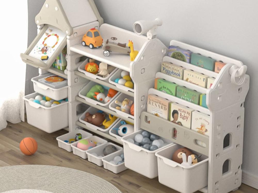 رف تخزين ألعاب الأطفال متعدد الطبقات – تصميم كرتوني مع لوحة رسم
