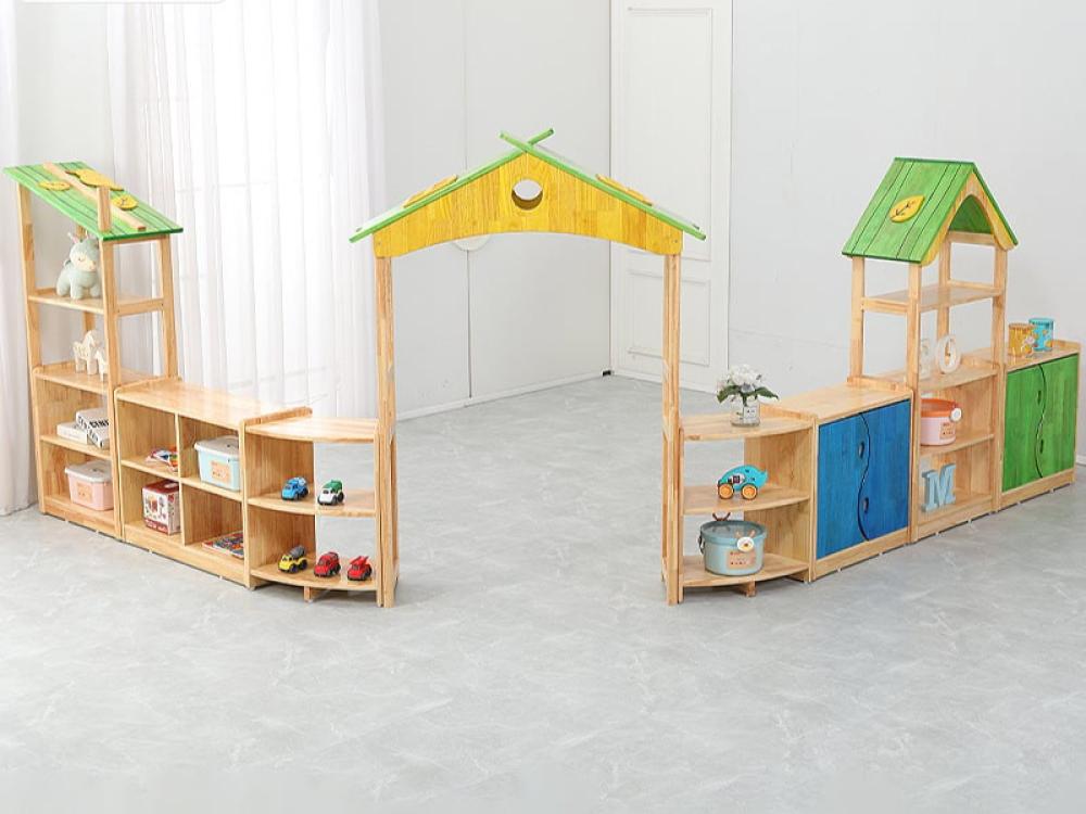 خزانة زاوية ألعاب خشبية صلبة لرياض الأطفال