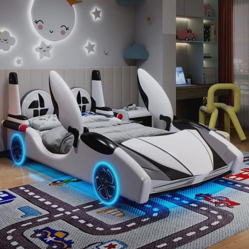سرير أطفال رياضي فاخر بتصميم سيارة – مزود بإضاءة LED ومكبرات صوت