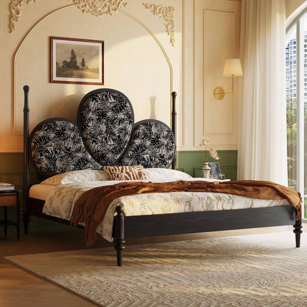 سرير مزدوج فرنسي عتيق – فخامة سوداء بتفاصيل راقية